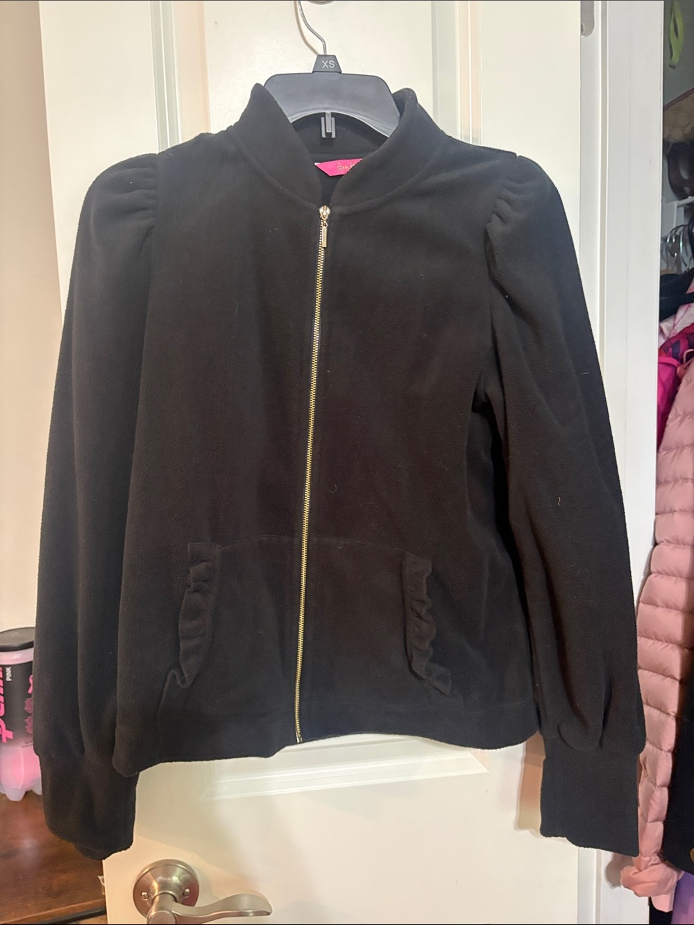 Lilly Pulitzer Black Zip-Front Puff Sleeve Jacket